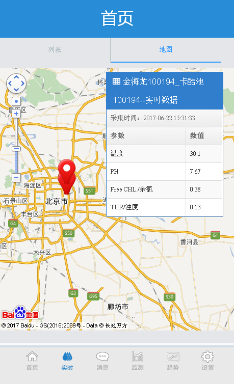 北京国贸酒店泳池水质手机端数据